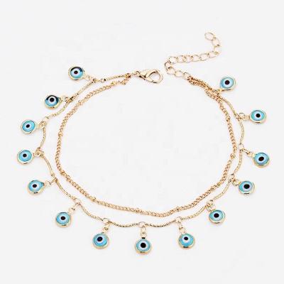 China CLASSIC Gold Plated Silver Plated Layered Turkish Evil Eyes Charm Anklet Bracelet For Women for sale