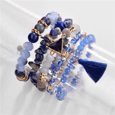 China Multiple Stacked Bracelet Crystal Glass Bead Charm TRENDY Natural Raw Stone Quartz Bracelet Set For Women for sale