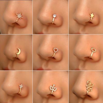 China FASHIONABLE Wholesale Copper Inlaid Nose Ring Piercing Jewelry Zircon Flower Heart Star Crown Nose Ring For Women for sale