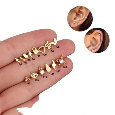 China FASHIONABLE Lighting Stainless Steel Ear Cartilage Helix Piercing Jewelry Rook Conch Tragus Screw Back Stud for sale