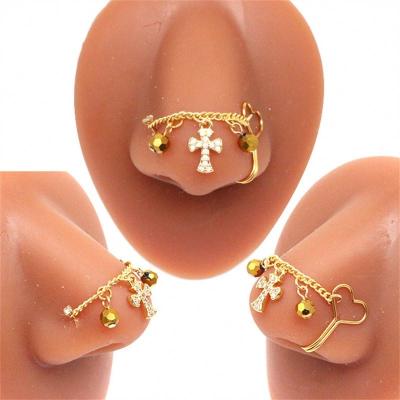 China Fashion Indian Nose Rings With Chains Fashion Nose Piercing Jewelry For Women Men Stainless Steel Moon Nose Ring for sale