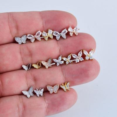 China CLASSIC Fashion Minimalist CZ Zirconia Butterfly Shape Ear Studs Gold Plated Titanium Steel Wire Piercing Jewelry for sale