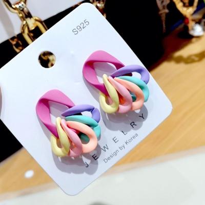 China Environmentally Friendly Color Tassel Earrings 925 Sterling Silver Pin Colorful Resin Acrylic Drop Earrings Women for sale