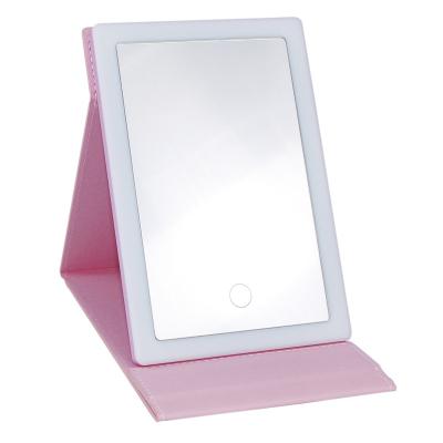 China Lighted Mirror with fill light Travel Style Customizable  PU  Leather  Portable  LED Mirror Foldable  Makeup Mirror for sale