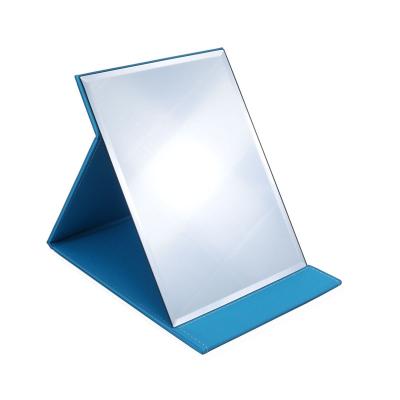 China Personalized Hot travel mirror Sky Blue color Customizable  leather Portable  Foldable  Desktop  Make up Mirror for sale