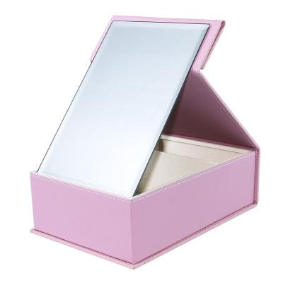 China Personalized Travel Makeup Bag Case With Mirror Customizable Private label  leather  PortableFoldable Storage Box Makeup Mirror for sale