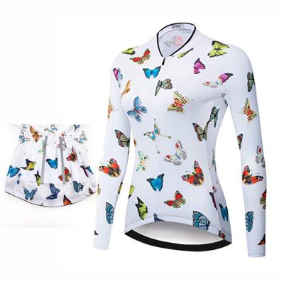 China Breathable Custom Sublimation Print Pattern Women Full Zip Top Cycling Tank Top Long Sleeve Bicycle Shirt Reflective Sports Cycling for sale