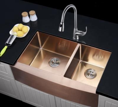 Cina Calibro PVD di Front Double Bowl Kitchen Sink 16 del grembiule della fattoria nano in vendita