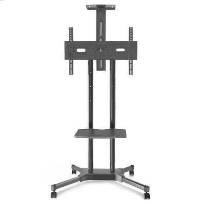 China Good Quality Steel Plastic TV Stand Suitable Mobile Trolley Alu Price Mobile TV Stand With Wheels for sale