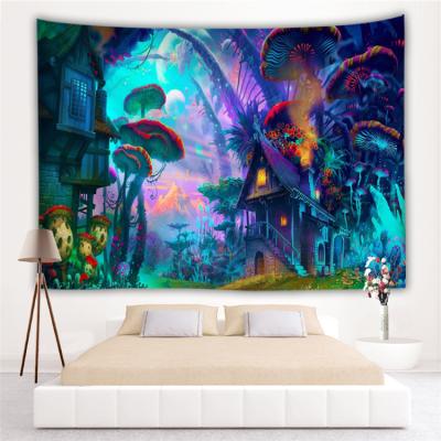 China Mushroom Space Forest Trippy Hippie Psychedelic Simple Colorful Wall Tapestry for sale