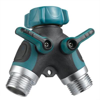 China Y Connector Garden Hose Connector 2 Way Y Hose Splitter With Shut Off Valve for sale