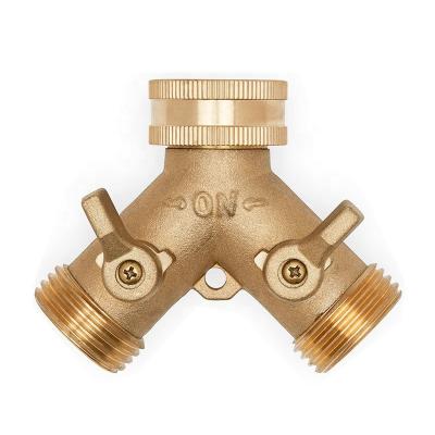 China Heavy Duty Brass Y Connector Garden Hose Connector 2 Way Outlet Faucet Splitter, Hose Splitter, Hose Pin Adapter with 2 Valves for sale