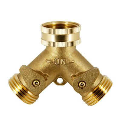 China Y Connector Backyard Full-Brass 2 Way Y Shutoff Hose Connector With Switch Valves For Outdoor for sale