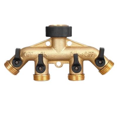 China 4 Way Heavy Duty Brass 4 Way Hose Garden Hose Manifold Splitter Connector With Comfort Grip for sale