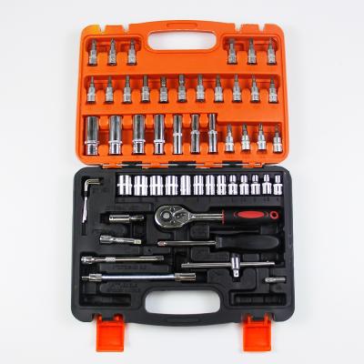 China Hand Tool 53pcs 1/4 Inch Ratchet Wrench Socket Bit General Household Tool Kit With Plastic Tool Box for sale