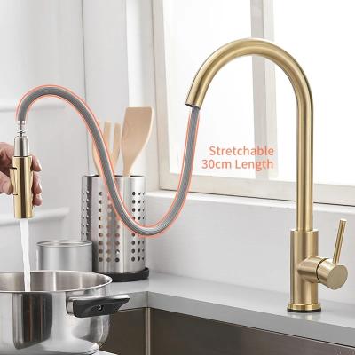 China Smart Gold Touch Kitchen Faucet Outlet Water Modes Sensitive Single Handle Mixer Two Way Faucets Brushed Inductive Faucet Faucets for sale