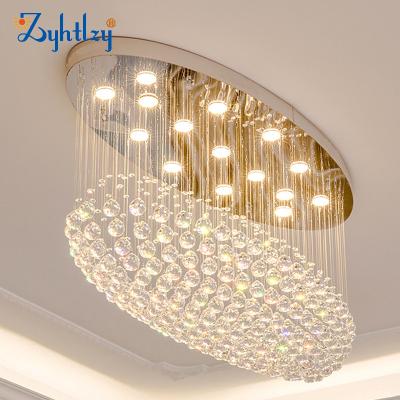 China Modern Outdoor Mounted Crystal Ceiling Light Hanging Lamps Fixtures Led Living Room Dining Room Oval Crystal Raindrop Ball Lighting for sale