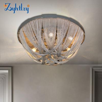 China Modern Decorative Indoor Lighting Nordic Aluminum Chain Ceiling Lights Round Silver Tassel Surface Mounted Led Ceiling Lamp For Bedroom Hotel Living Room for sale