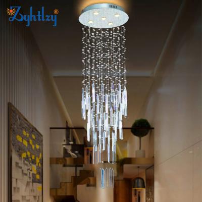 China Crystal Chandelier Ceiling Lamp Long Pendant Light Fixture Modern Glass Home Decoration Raindrop Staircase for Hotel Villa for sale