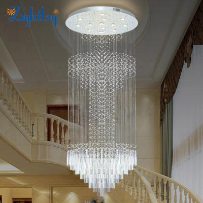 China Customized Modern K9 Villa Lamp Duplex Staircase Raindrop Chandelier Crystal Chandeliers Lights Hanging Living Room Pendant for sale