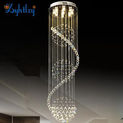 China Large Long Nordic Modern Hanging Hotel Wedding Led Modern Crystal Luxury Stair Chandelier Ceiling Glass Pendant Light for sale