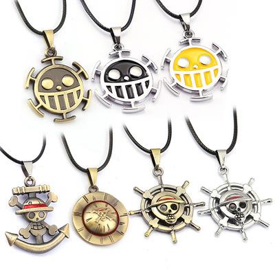 China Luffy Straw Hat Skull Ship Rudder Anchor Trafalgar Law One Piece Necklace Anime One Piece Pendant for sale