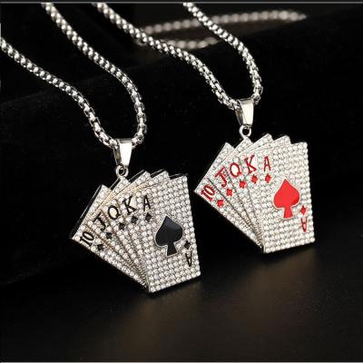 China Hip Hop Hip Hop Trend Shovels Straight Flush Good Lucky Necklace Playing Cards With Diamonds for sale