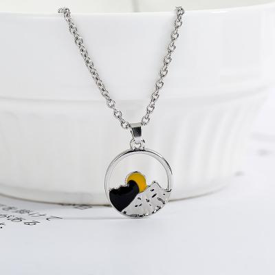 China CLASSIC Couples Best Friend Necklace Sunrise and Sunset Necklace Sun and Moon Mountain Range with Waves for sale