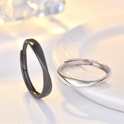 China CLASSIC Mobius Couple Band Set Endless Love Simple And Versatile Twisted Copper Silver Plated Adjustable Opening Rings for sale