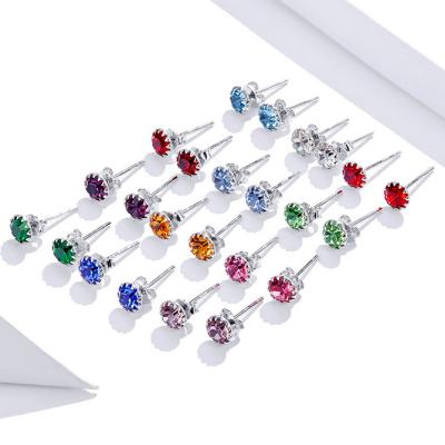 China Hot sale 12 color s925 jewelry CLASSIC sterling silver Austrian crystal stud earrings for sale