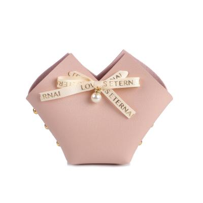 China Portable Stylish PU Leather Gift Bag With Pearl And Ribbon Decor Wedding Candy Box Creative Birthday Gift Boxes Gift Boxes for sale