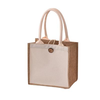 China Reusable Food Women Jute Tote Shopping Bag Burlap Handbag Beach Shopping Grocery Bag With Handle Large Capacity Sundries Storage Bag for sale