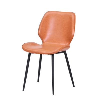 China Modern Orange Leather Luxury Dining Chair Modern Dining Chairs Leather Upholstered Leather Home Furniture Dining Chair for sale