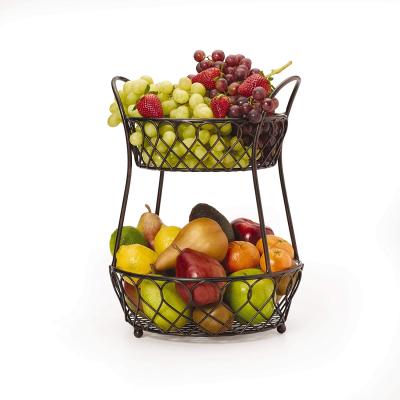 China Sustainable Fruit Storage Bowl Countertop Fruit Basket Decorative 2 Tier Fruit Storage Basket for sale