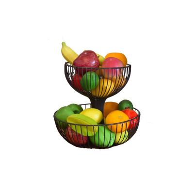 China Sustainable Fruit Bowl Fruit Storage Basket Metal Wire 2-Tier Fruit Storage Basket Bowl for sale