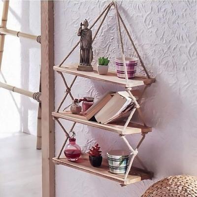 China Wholesale Adjustable Ornament Home Decorative Wooden Rope Resin Hanging Shelf (Other) for sale