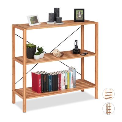 China (Size) Adjustable modern bamboo bookshelf, bookcase and storage rack with 3 tiers, ideal for living room, bathroom, kitchen, office for sale