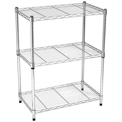 China Chrome Wire Shelving Bedroom Storage Unit 3 Tier Stainless Steel Wire Shelving Unit Adjustable Shelving 3 Tiers Light Duty Rack for sale