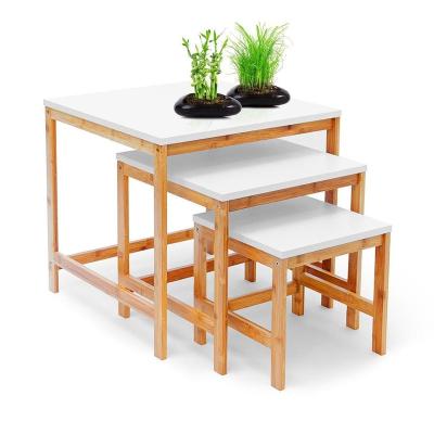 China (Height) Adjustable Bamboo Living Room Furniture Space Saving Square Nesting Side Table Set for sale