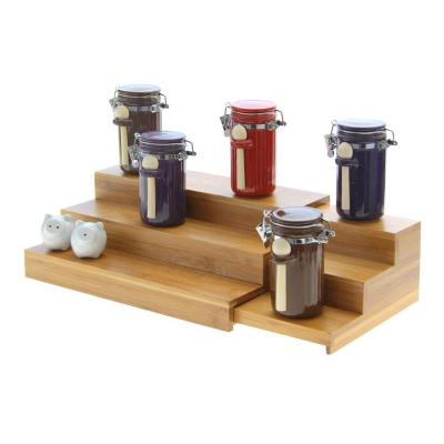 China Sustainable Kitchen Bamboo Adjustable And Expandable Spice Rack With 3 Tiered Storage Tiers for sale