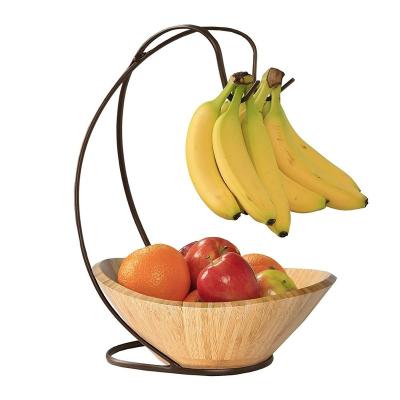 China Sustainable Modern Living Room Classic Metal Wire Fruit Storage Hanging Basket With Banana Holder for sale