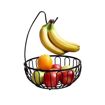 China Sustainable Bronze Black Wire Fruit Tree Bowl With Banana Hanger , Fruit Vegetable Display Rack for sale