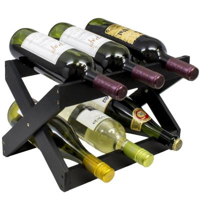 China Sustainable Bamboo Countertop Wine Rack That Could Put 6 Bottles , Foldable Black Wine Rack for sale