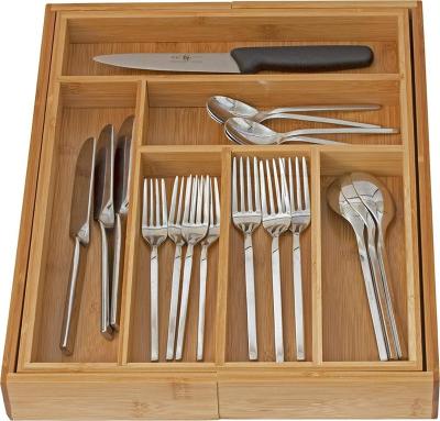 China Sustainable Bamboo Expandable Use For Utensil Flatware Divider-Kitchen Drawer Organizer-Cutlery Tray for sale