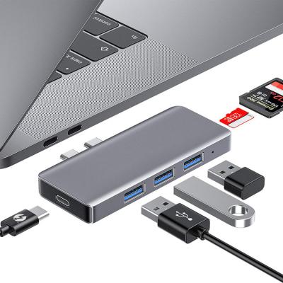 China Mac Operation System Factory Support 6 in 1 Dual USB C HUB Adapter for MacBook Pro, for MacBook Air for sale