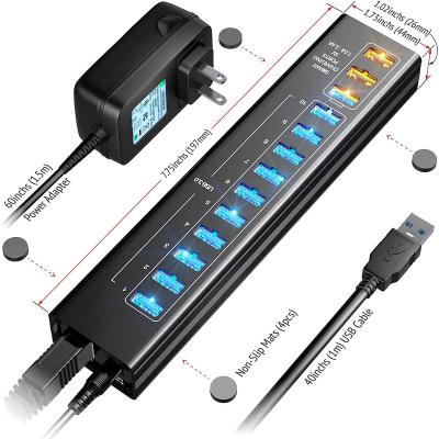 China Computer 13-Port USB 3.0 Hub with 10 USB 3.0 Ports and 3 Smart Charging Ports with 5V 4A Power Adapter for sale