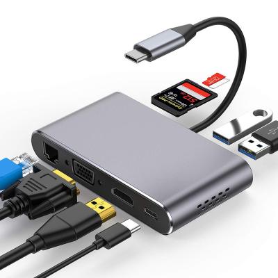 China LAPTOP 8 in 1 type-c hub with usb to lan rj45, hdm i 4k, vga, pd-type c charging, tf, sd and 2*usb3.0 for sale