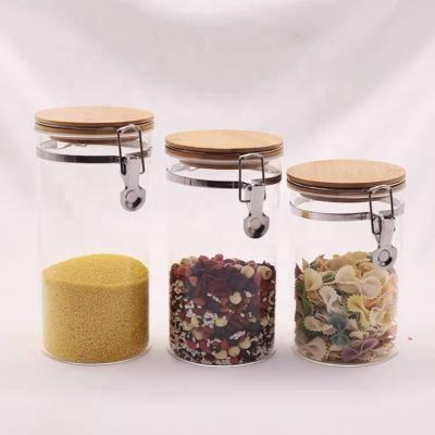 China Amazon Best Selling Stainless Steel Metal Glass Storage Jar Microwavable / Easy Clean Seal Bamboo Jar for sale