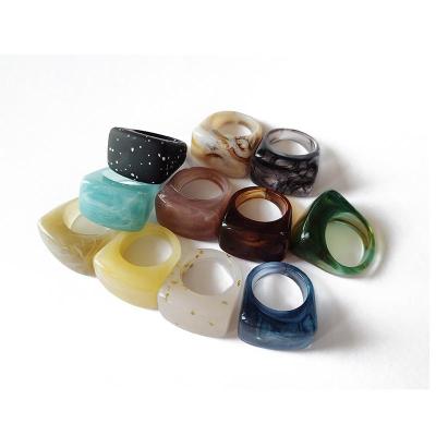 China Vintage Chunky Candy Color Poly Acrylic Geometric Rings Cute Texture Marble Acid Acetate Acrylic Resin Colorful Ring Set For Woman for sale