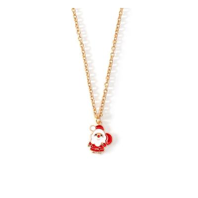 China TRENDY Gold Plated Christmas Necklace Custom Christmas Enamel Santa Claus Pendant Necklace for sale